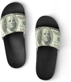 $100 Bill U.S. Dollar Men's Slide Sandal Non Slip Shower Shoes Bathroom Slippers for Pool Beach