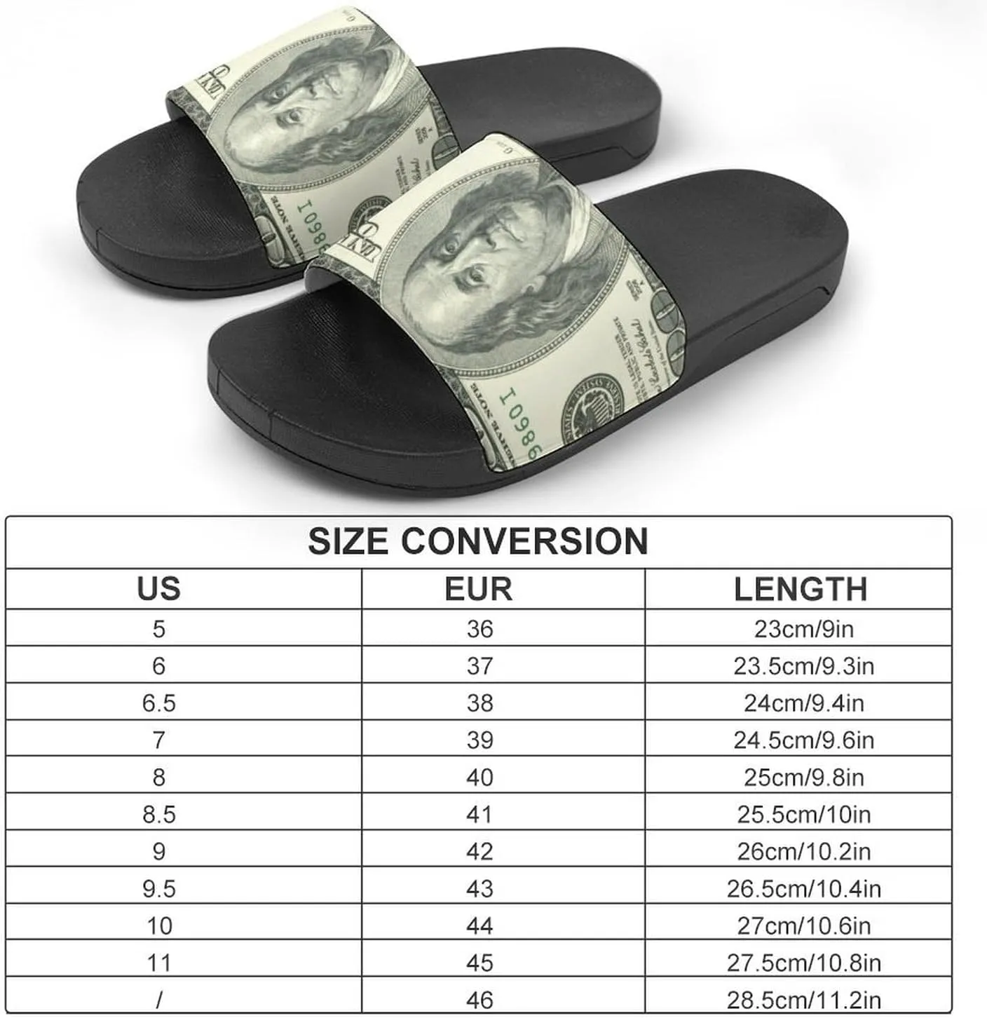 $100 Bill U.S. Dollar Men's Slide Sandal Non Slip Shower Shoes Bathroom Slippers for Pool Beach