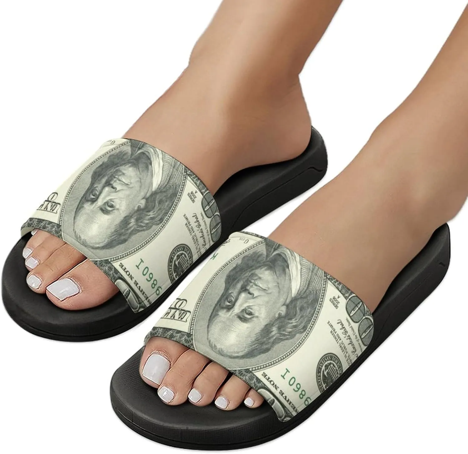 $100 Bill U.S. Dollar Men's Slide Sandal Non Slip Shower Shoes Bathroom Slippers for Pool Beach