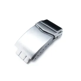 16mm, 18mm, 20mm or 22mm Stainless Steel V Clasp Double Lock Button Diver Buckle, Brushed