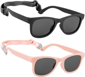 2 Pack Toddler Sunglasses Polarized with Strap for 0-24 Months/2-4 Years Kids, Girls Boys Baby Glasses UV Protection