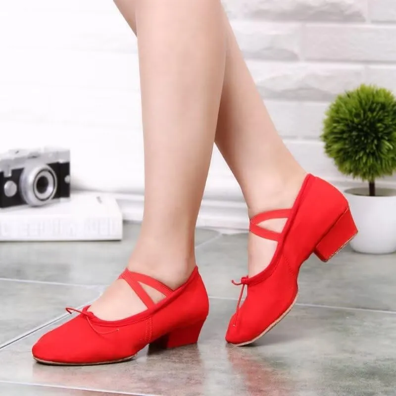3cm Mid Heel Women Lightweight Canvas Dance Shoes for Yoga Ballet Exercise