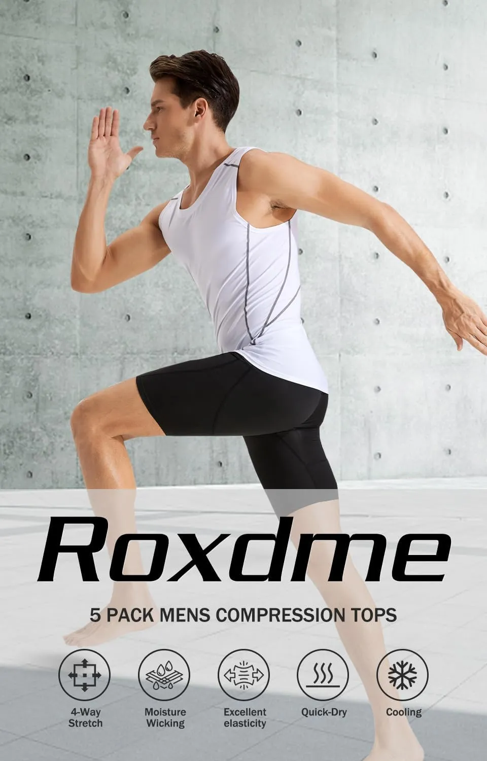 5 Pack Men's Athletic Compression Shirts Sleeveless Tank Top Running Basketball Workout Base Layer