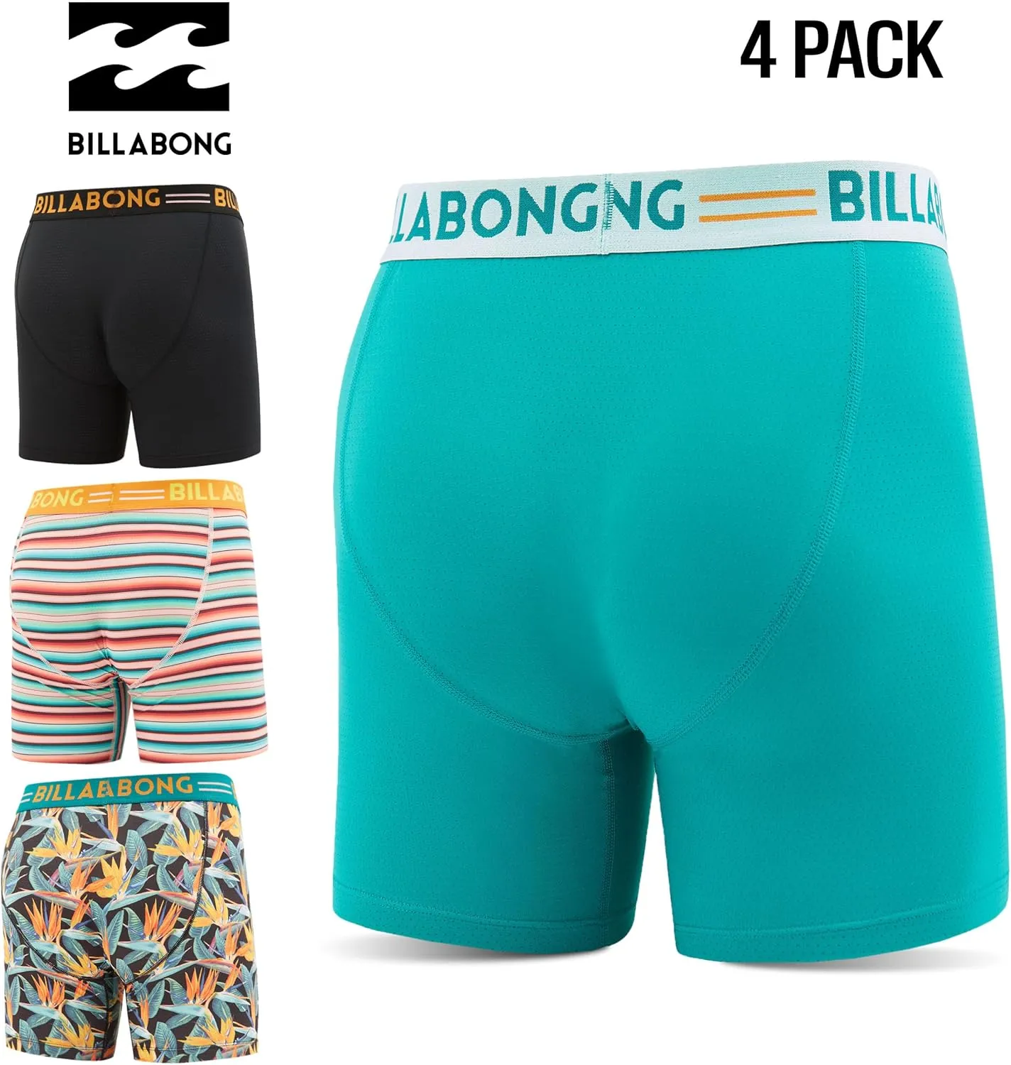 Billabong Mens Underwear 4 Pack Microfiber Performance Boxer Briefs for Men