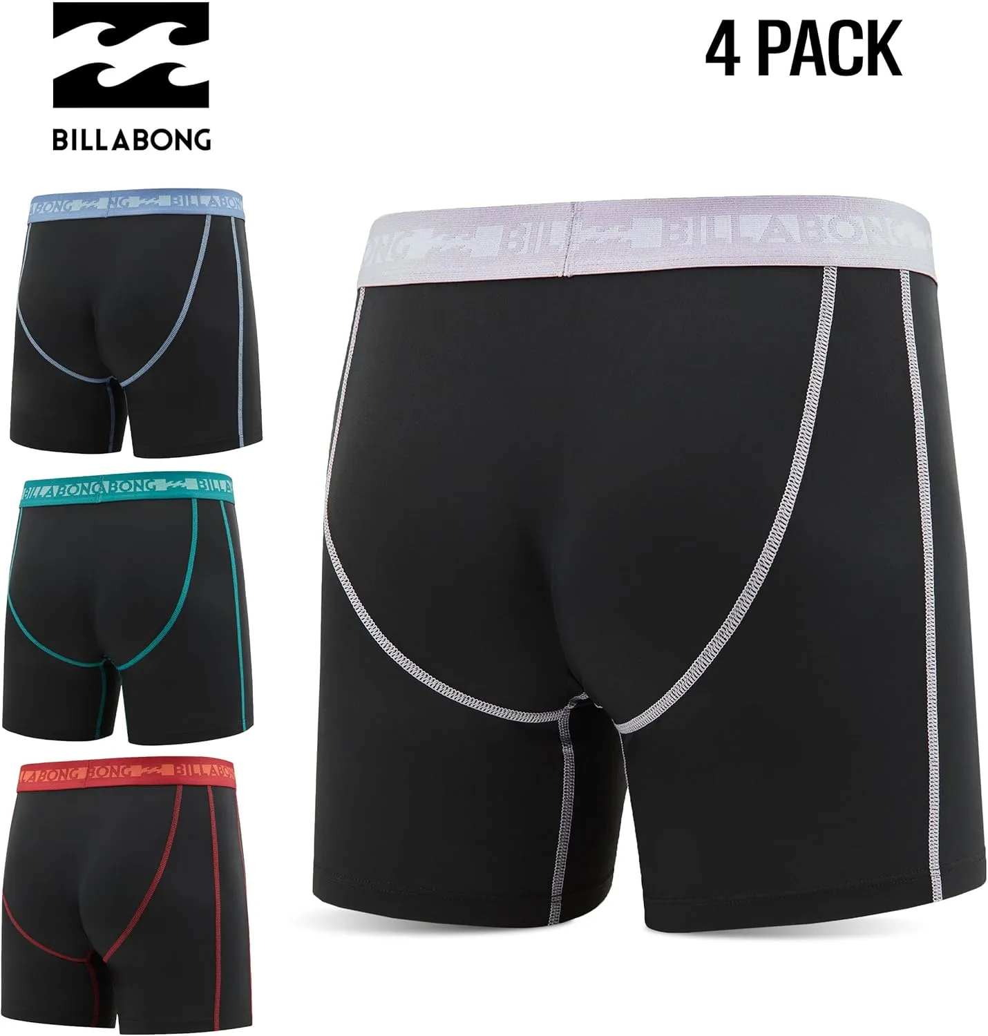 Billabong Mens Underwear 4 Pack Microfiber Performance Boxer Briefs for Men