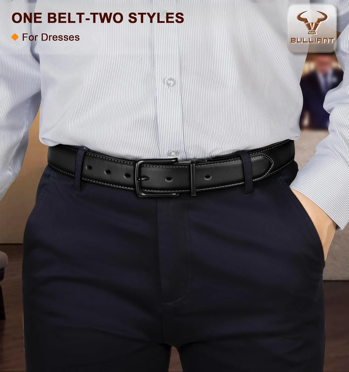 BULLIANT Men's Belt,Reversible Belt Adjustable For Gift Men 1.25??-Cut For Fit-2 Sides in 1 Belt(Not 2)