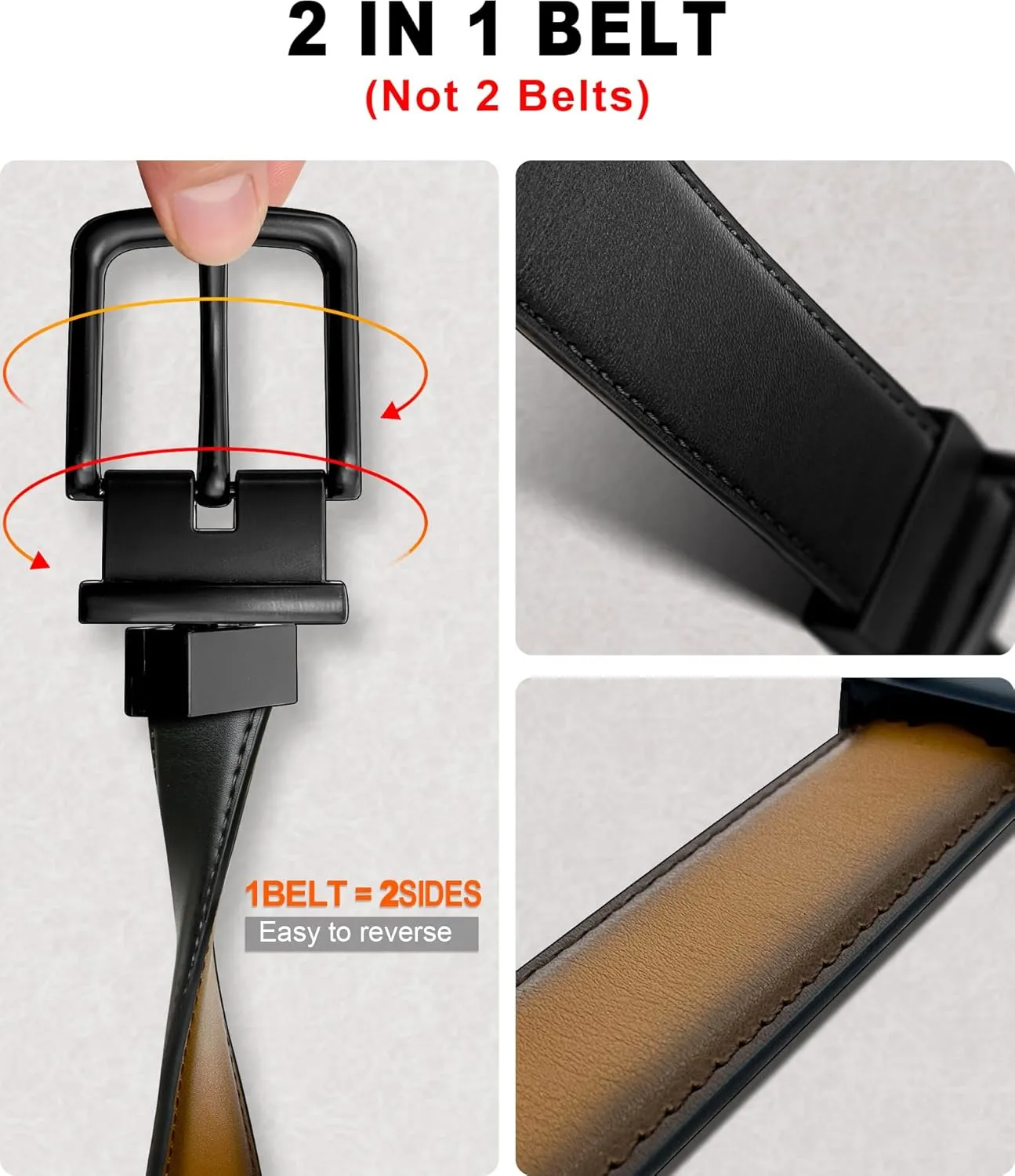 BULLIANT Men's Belt,Reversible Belt Adjustable For Gift Men 1.25??-Cut For Fit-2 Sides in 1 Belt(Not 2)