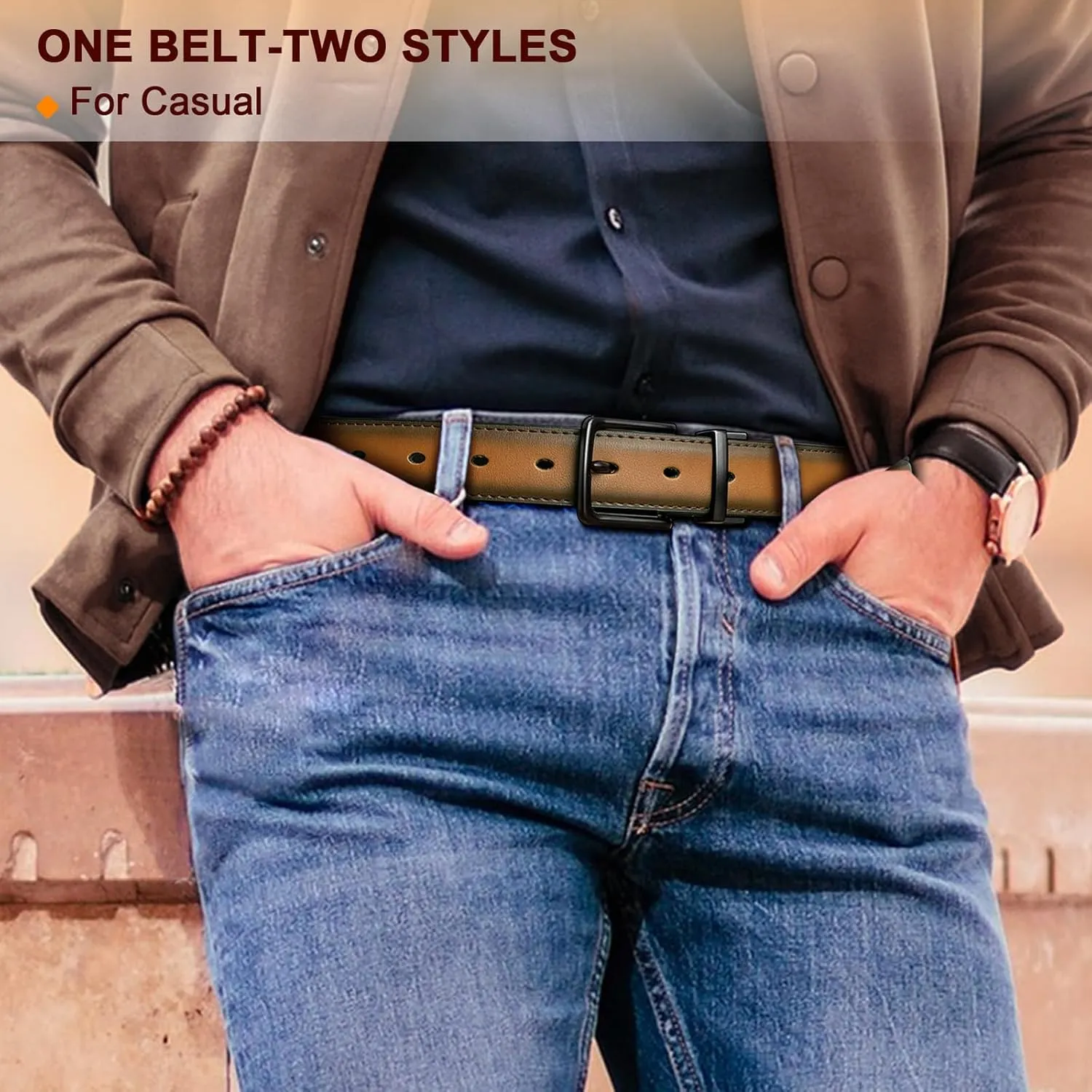 BULLIANT Men's Belt,Reversible Belt Adjustable For Gift Men 1.25??-Cut For Fit-2 Sides in 1 Belt(Not 2)