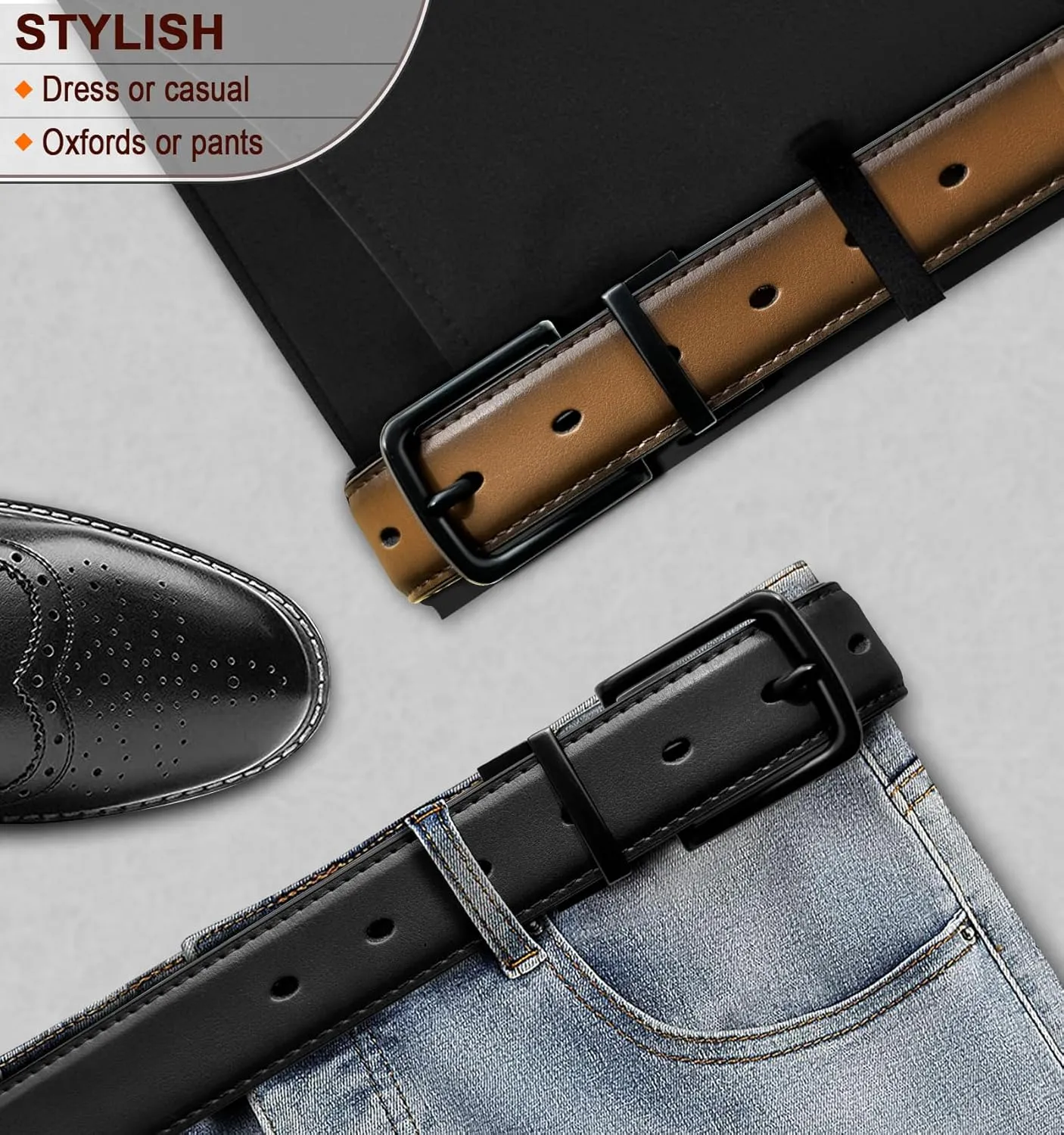 BULLIANT Men's Belt,Reversible Belt Adjustable For Gift Men 1.25??-Cut For Fit-2 Sides in 1 Belt(Not 2)