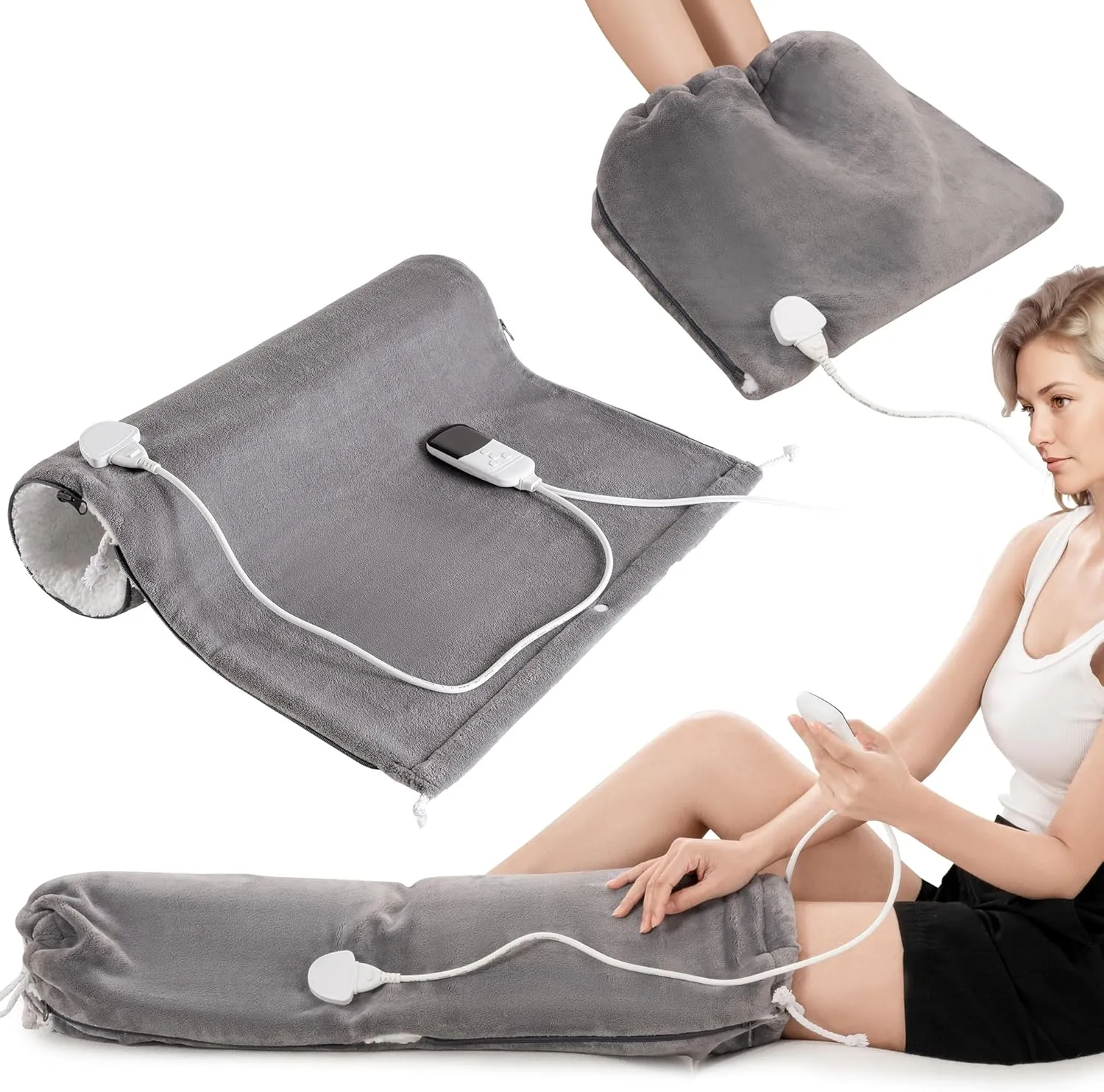 Electric Heated Foot Warmers for Women and Men, Foot Heating Pad with Zipper, Electric Feet Warmer with Fast Heating, 22"x32" Soft Sleeve Pocket 6 Heating Settings for Back/Shoulder/Leg, Grey