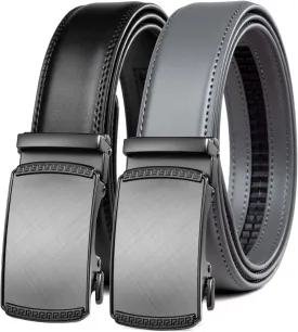 Founders & C Mens Belt 2 Pack,Leather Ratchet Click Belt Dress with Slide Buckle 1 3/8" in Gift Set Box- Size Adjustable