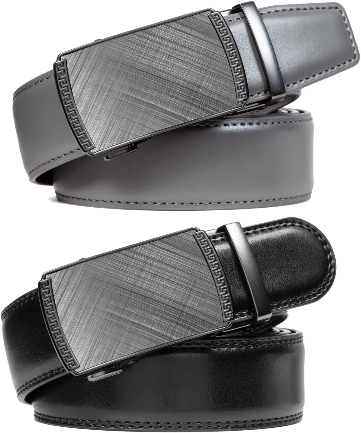 Founders & C Mens Belt 2 Pack,Leather Ratchet Click Belt Dress with Slide Buckle 1 3/8" in Gift Set Box- Size Adjustable