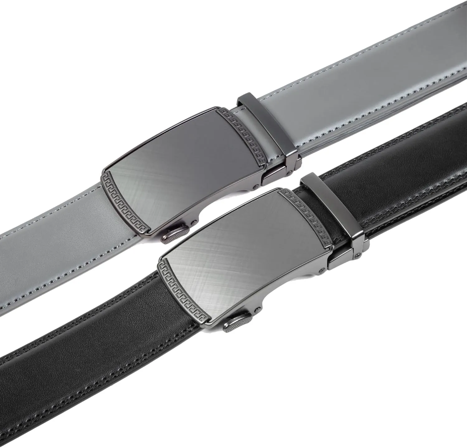 Founders & C Mens Belt 2 Pack,Leather Ratchet Click Belt Dress with Slide Buckle 1 3/8" in Gift Set Box- Size Adjustable