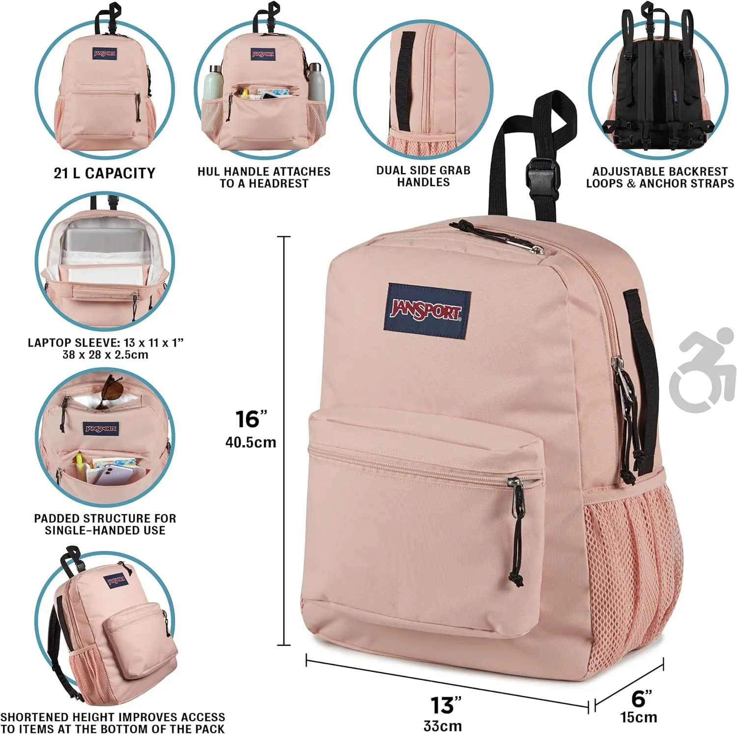 JanSport Central Adaptive Backpack ?C Wheelchair & Walker Compatible, Tuck-Away Shoulder Straps, Adjustable Backrest Loops & Anchor Straps, Iconic Design, Luau Life