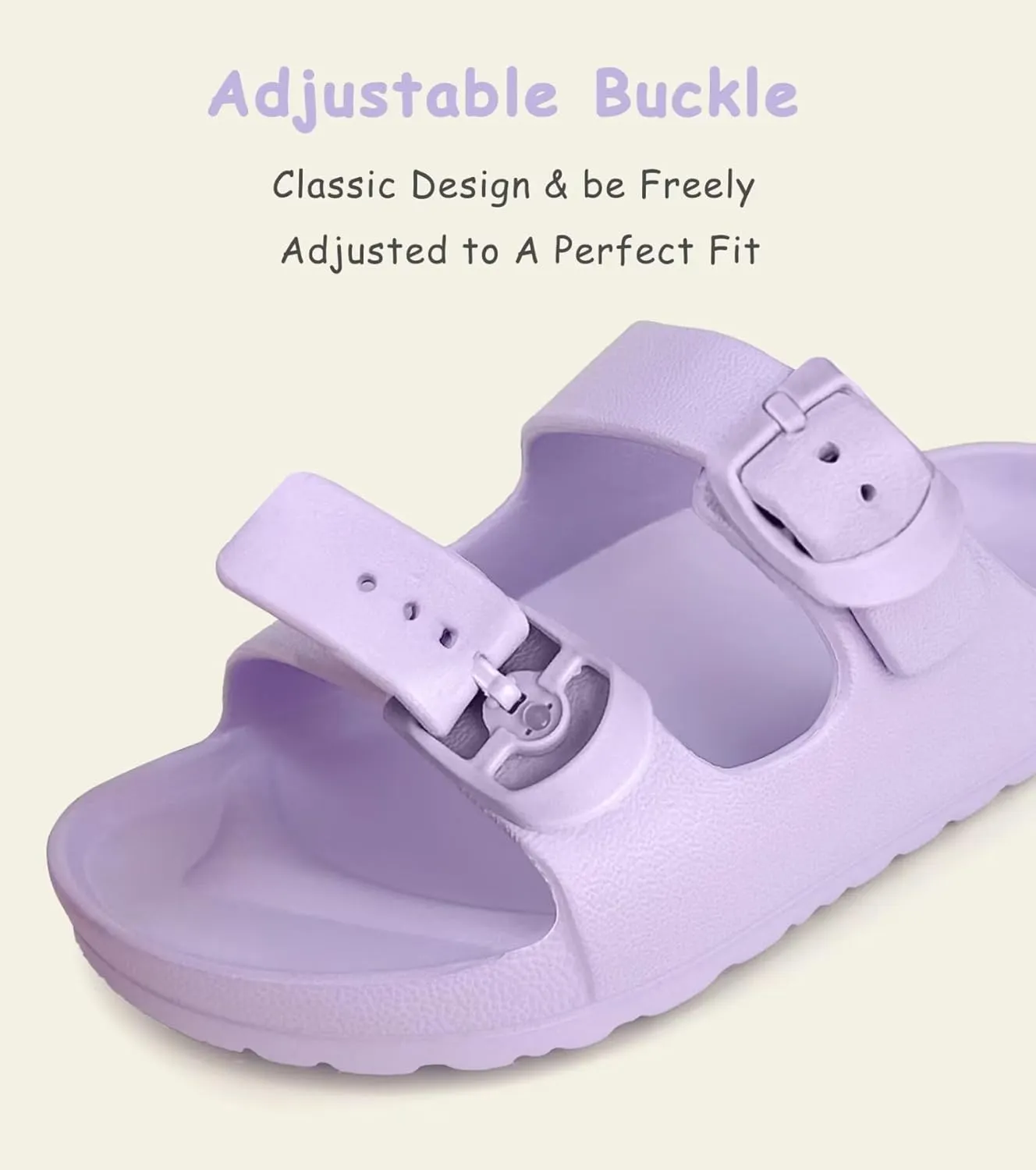 Kids Slides Sandals Double Buckle Adjustable Boys Girls