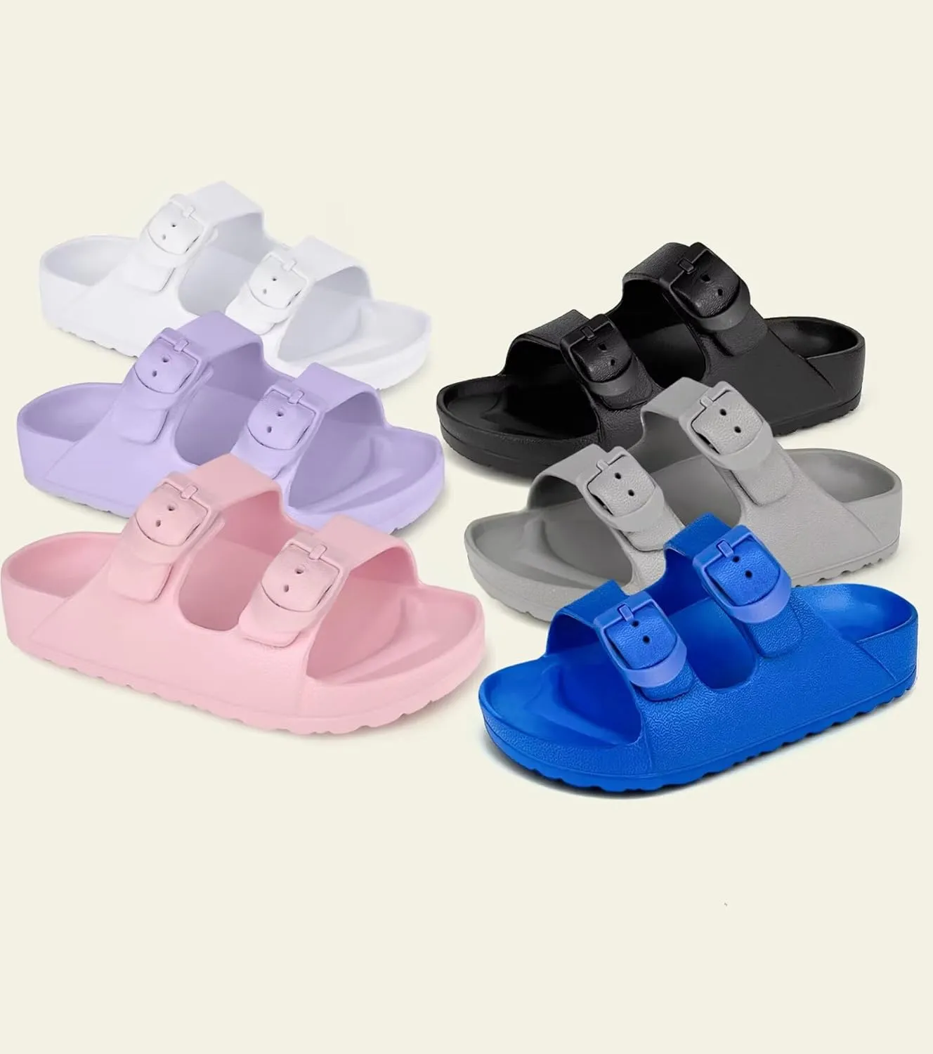 Kids Slides Sandals Double Buckle Adjustable Boys Girls