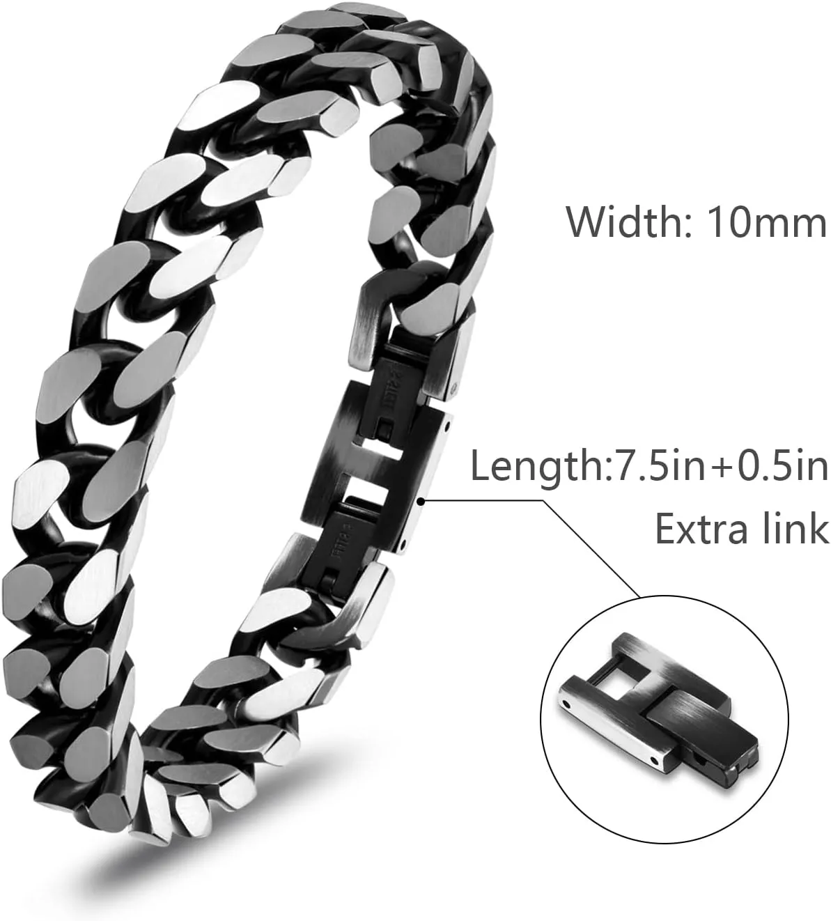 Mens Bracelet -Stainless Steel Fold Over Clasp Cuban Chain Bracelets for Men