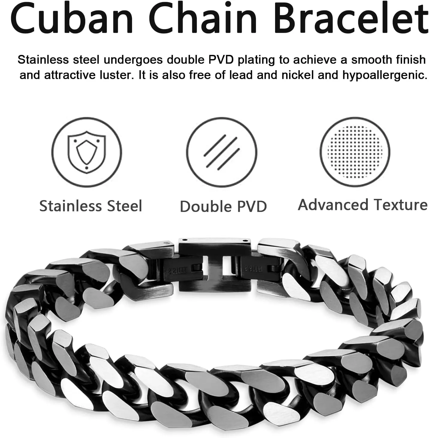 Mens Bracelet -Stainless Steel Fold Over Clasp Cuban Chain Bracelets for Men