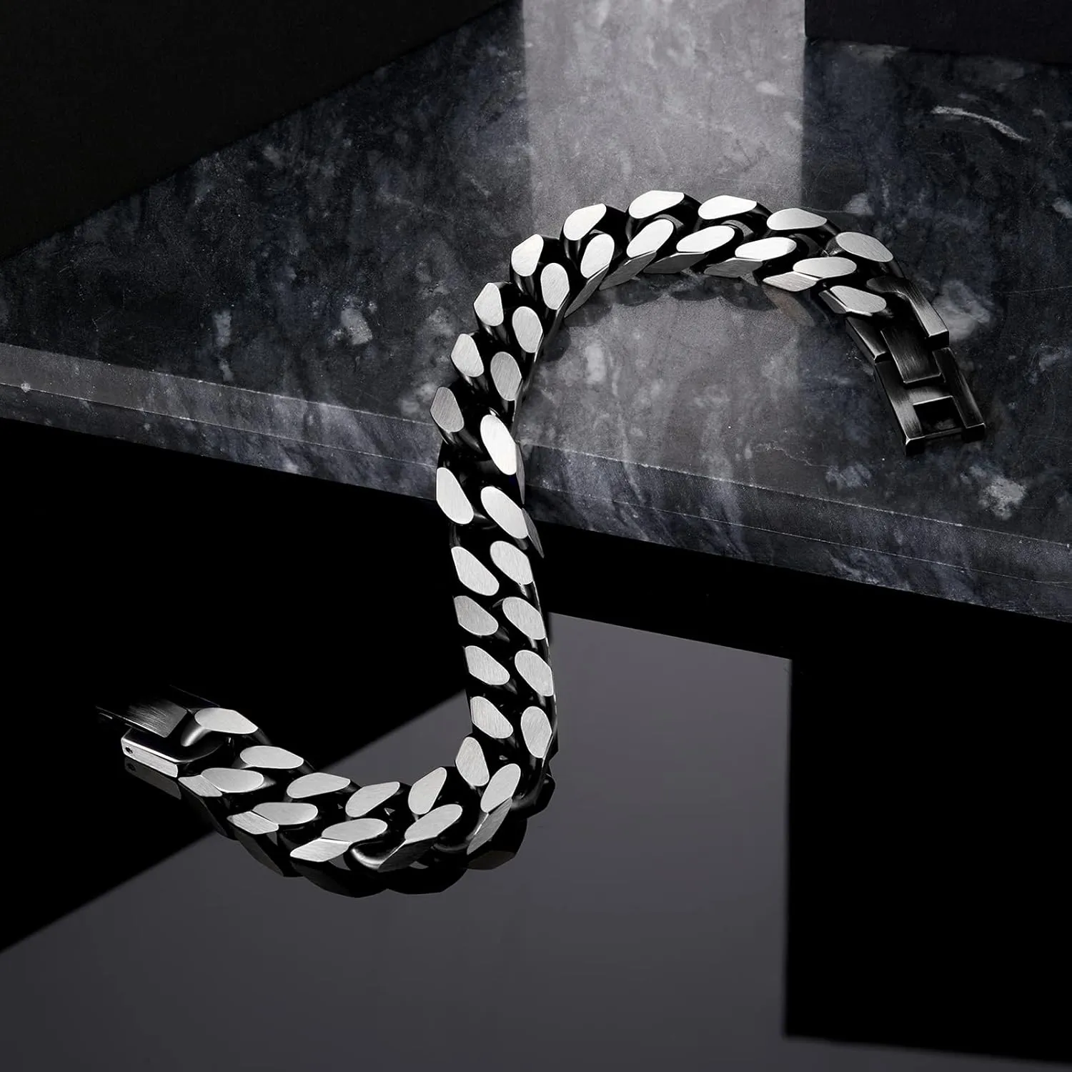 Mens Bracelet -Stainless Steel Fold Over Clasp Cuban Chain Bracelets for Men