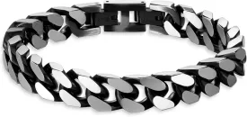 Mens Bracelet -Stainless Steel Fold Over Clasp Cuban Chain Bracelets for Men