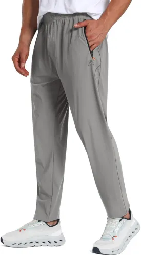 Men's Stretch Athletic Fishing Pants Lightweight Cool-Touch Workout Joggers with Zipper Pockets