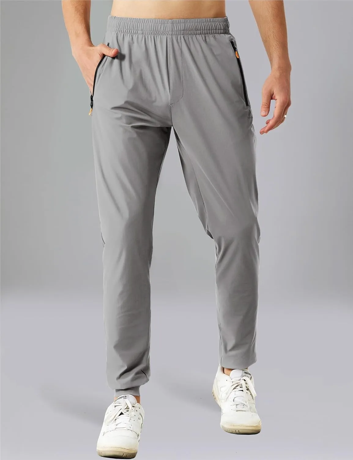 Men's Stretch Athletic Fishing Pants Lightweight Cool-Touch Workout Joggers with Zipper Pockets