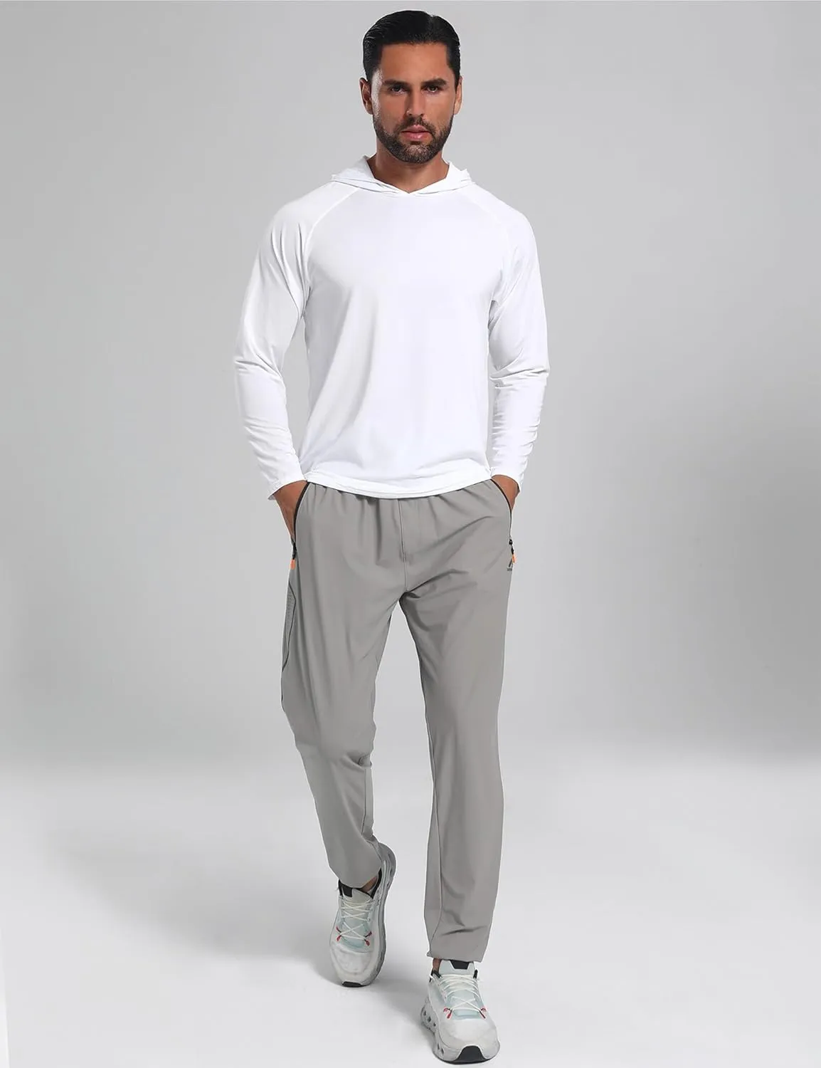 Men's Stretch Athletic Fishing Pants Lightweight Cool-Touch Workout Joggers with Zipper Pockets