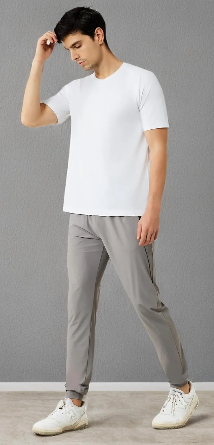 Men's Stretch Athletic Fishing Pants Lightweight Cool-Touch Workout Joggers with Zipper Pockets