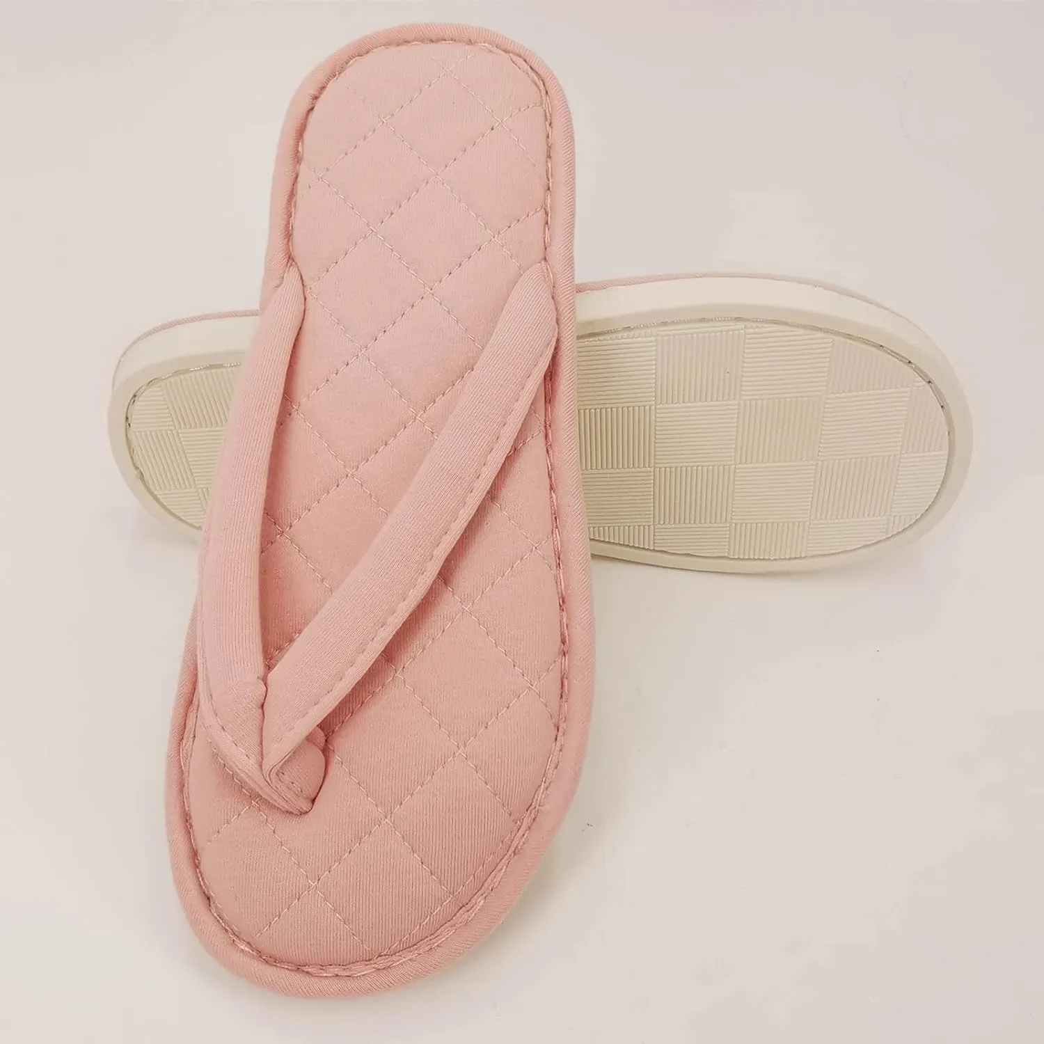 ofoot Women's Cozy Cotton House Slippers Thong Flip Flops Memory Foam Insole Open Toe Indoor Slip On Shoes