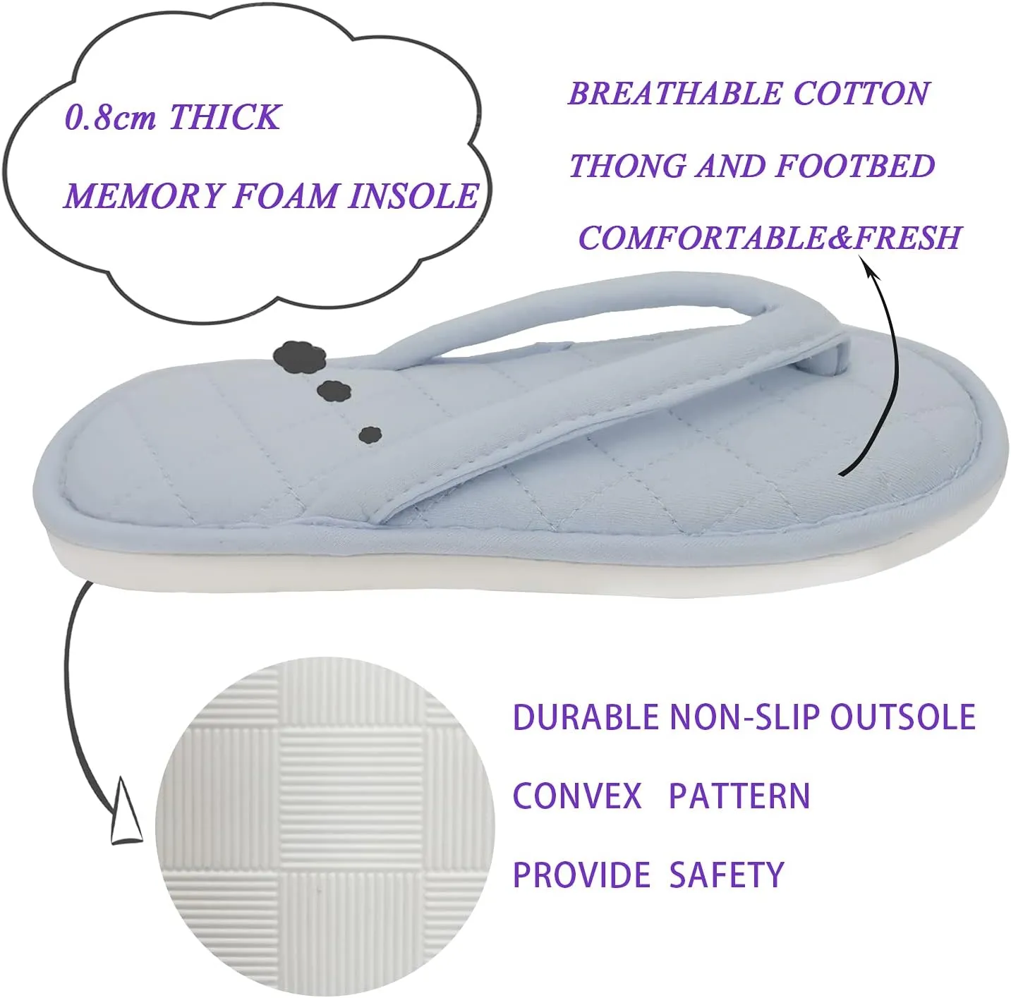 ofoot Women's Cozy Cotton House Slippers Thong Flip Flops Memory Foam Insole Open Toe Indoor Slip On Shoes
