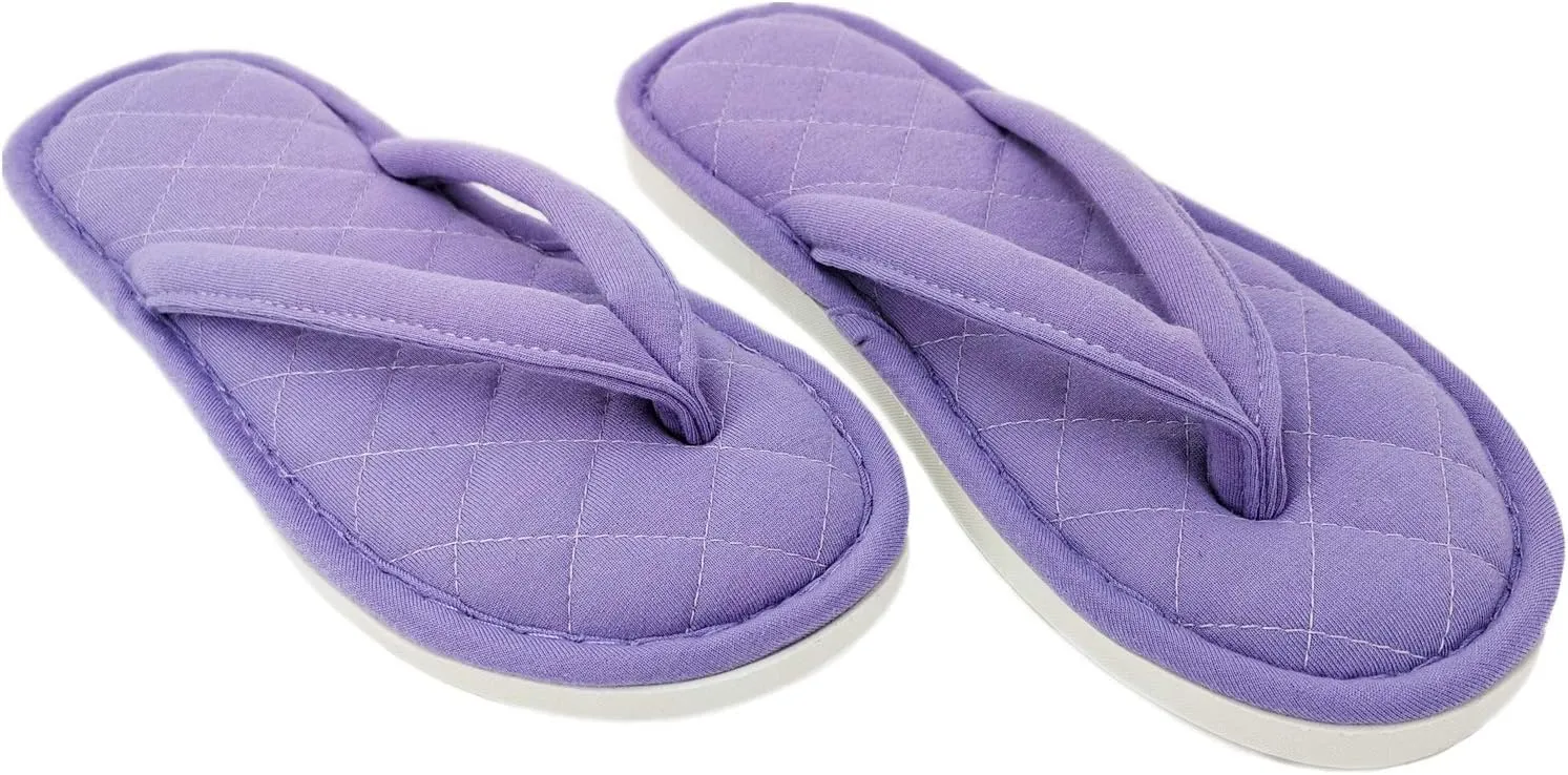 ofoot Women's Cozy Cotton House Slippers Thong Flip Flops Memory Foam Insole Open Toe Indoor Slip On Shoes