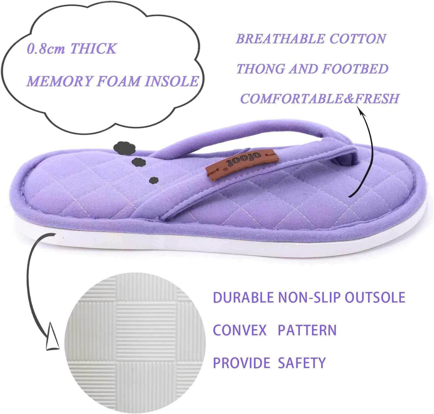 ofoot Women's Cozy Cotton House Slippers Thong Flip Flops Memory Foam Insole Open Toe Indoor Slip On Shoes
