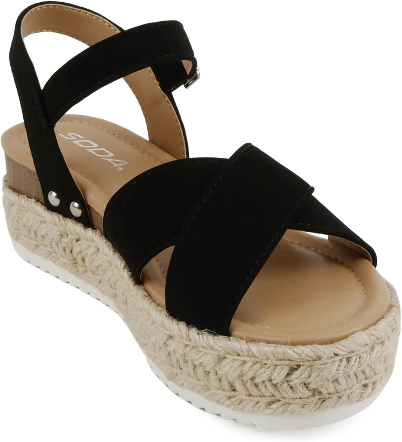 Soda FIRELY ~ Women Round Toe Crisscross Band Platform Espadrille Wedge Sandal with Adjustable Ankle Strap