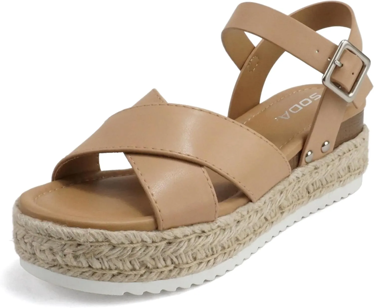 Soda FIRELY ~ Women Round Toe Crisscross Band Platform Espadrille Wedge Sandal with Adjustable Ankle Strap