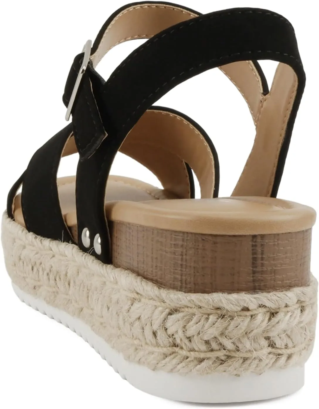 Soda FIRELY ~ Women Round Toe Crisscross Band Platform Espadrille Wedge Sandal with Adjustable Ankle Strap