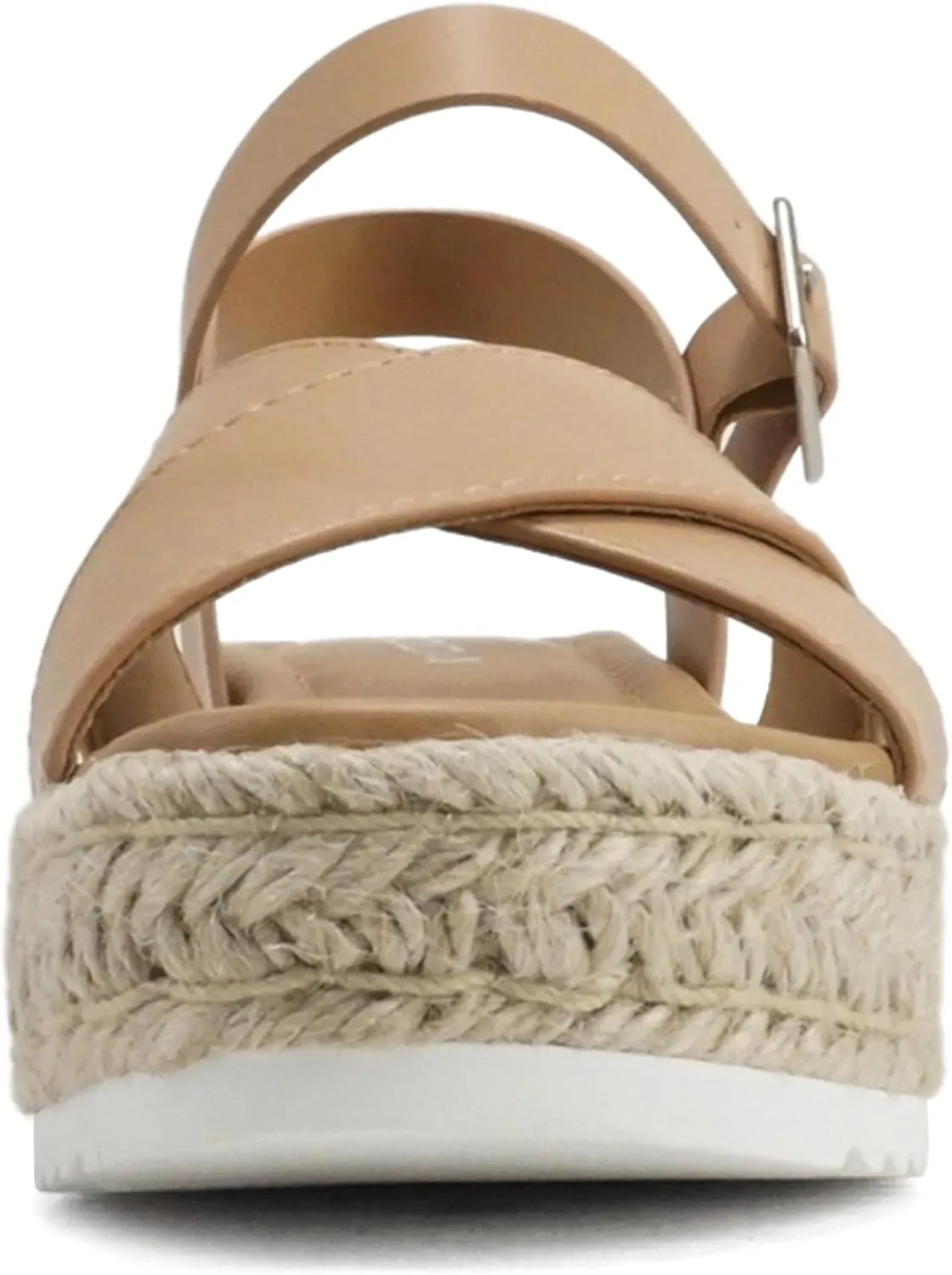 Soda FIRELY ~ Women Round Toe Crisscross Band Platform Espadrille Wedge Sandal with Adjustable Ankle Strap