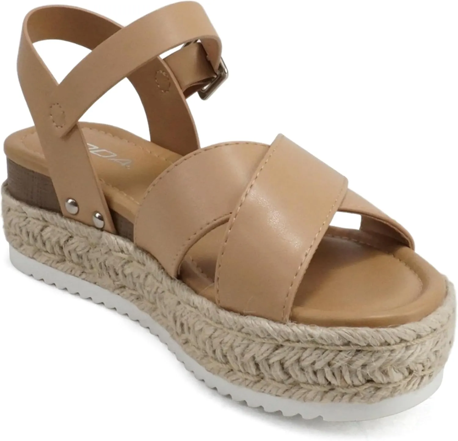 Soda FIRELY ~ Women Round Toe Crisscross Band Platform Espadrille Wedge Sandal with Adjustable Ankle Strap
