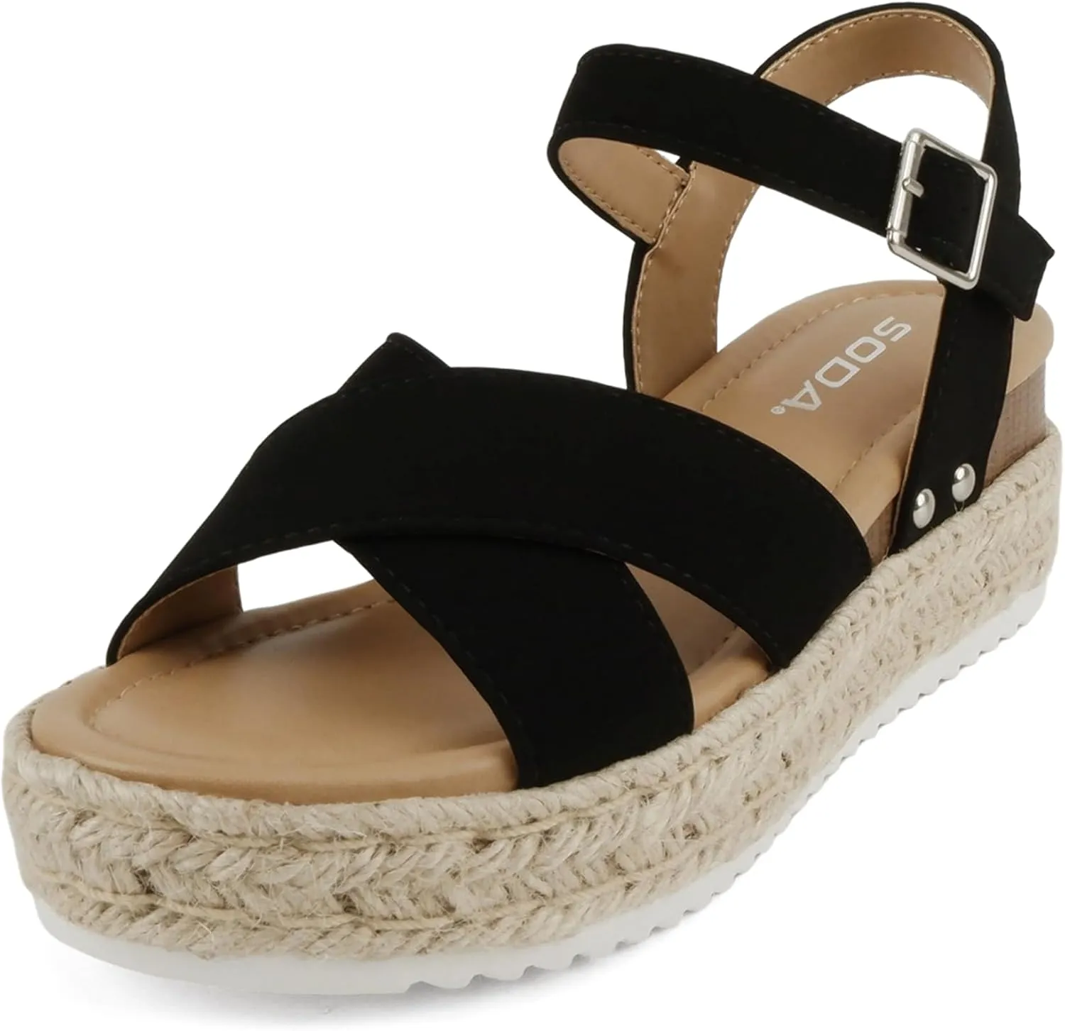 Soda FIRELY ~ Women Round Toe Crisscross Band Platform Espadrille Wedge Sandal with Adjustable Ankle Strap
