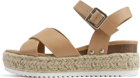 Soda FIRELY ~ Women Round Toe Crisscross Band Platform Espadrille Wedge Sandal with Adjustable Ankle Strap