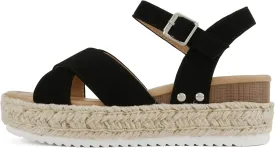 Soda FIRELY ~ Women Round Toe Crisscross Band Platform Espadrille Wedge Sandal with Adjustable Ankle Strap