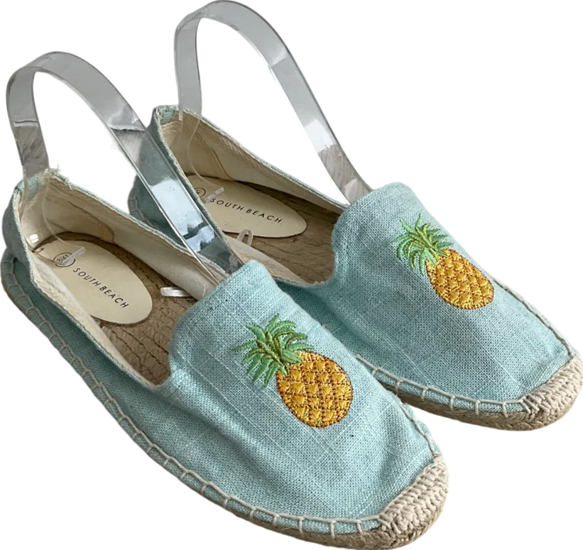 South Beach Blue Linen Pineapple Espadrilles UK 8 EU 41 👠