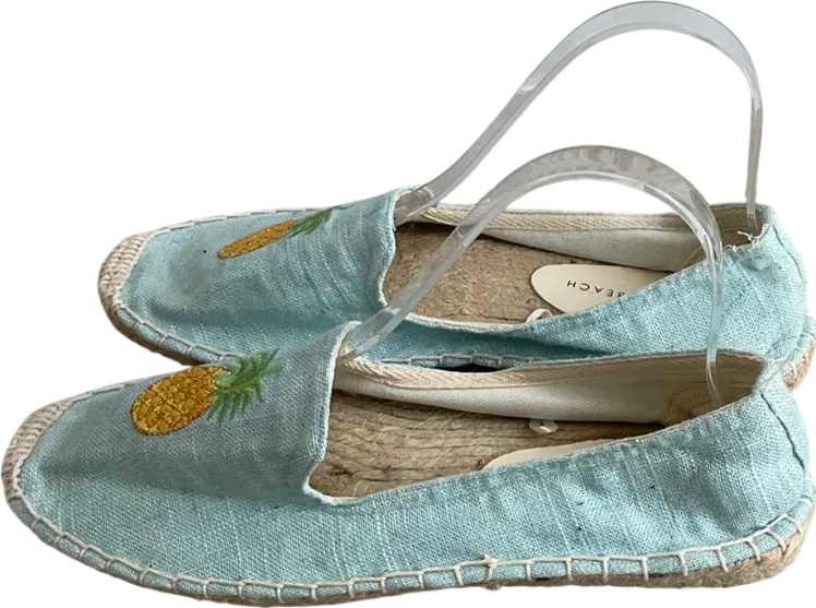 South Beach Blue Linen Pineapple Espadrilles UK 8 EU 41 👠