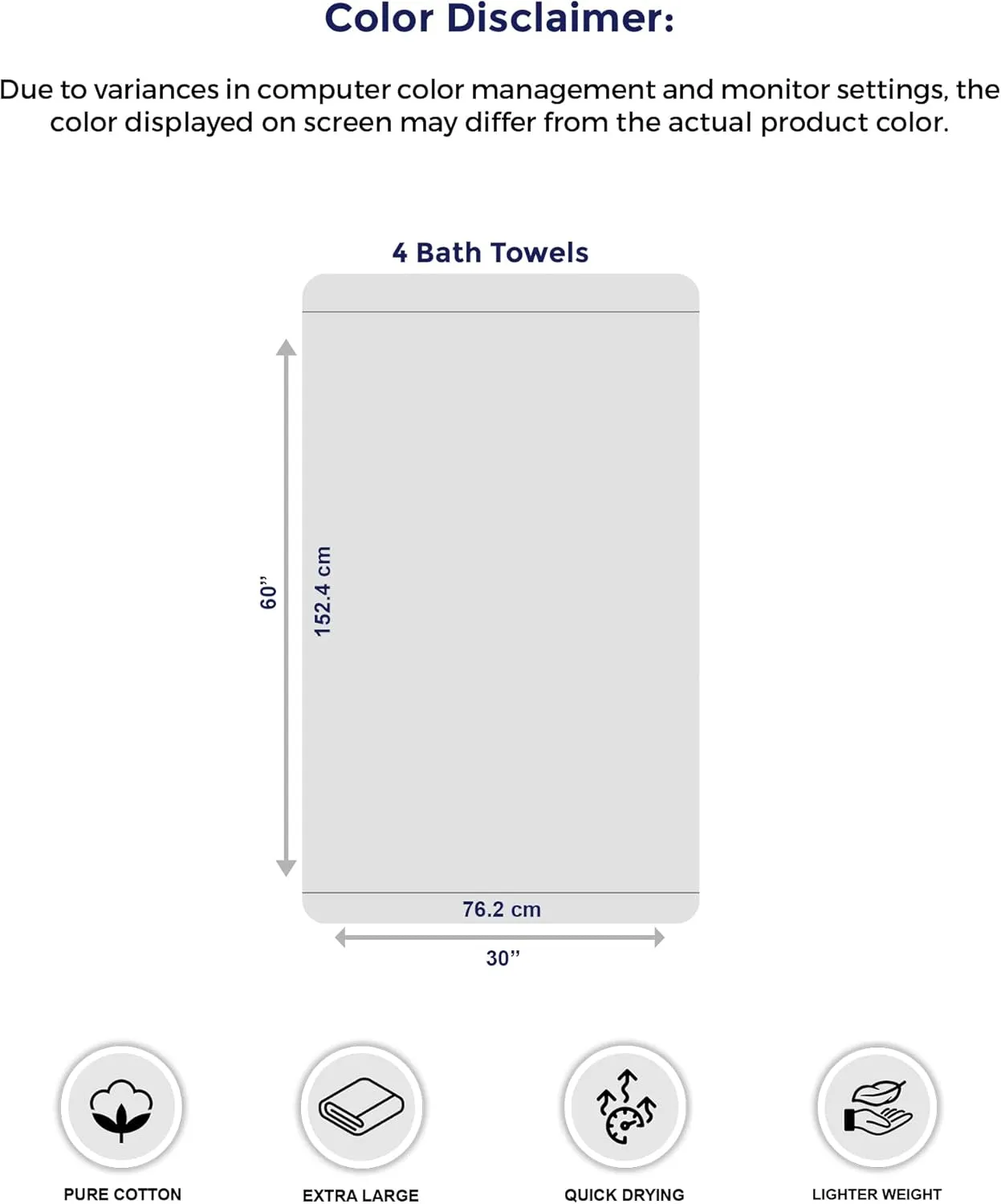 Tens Towels Pack of 4 Extra Large Bath Towels 30 x 60 Inches, 100% Cotton, Larger & Lighter Weight, Quicker to Dry, Super Soft and Absorbent, Perfect for Bathroom, Dark Grey