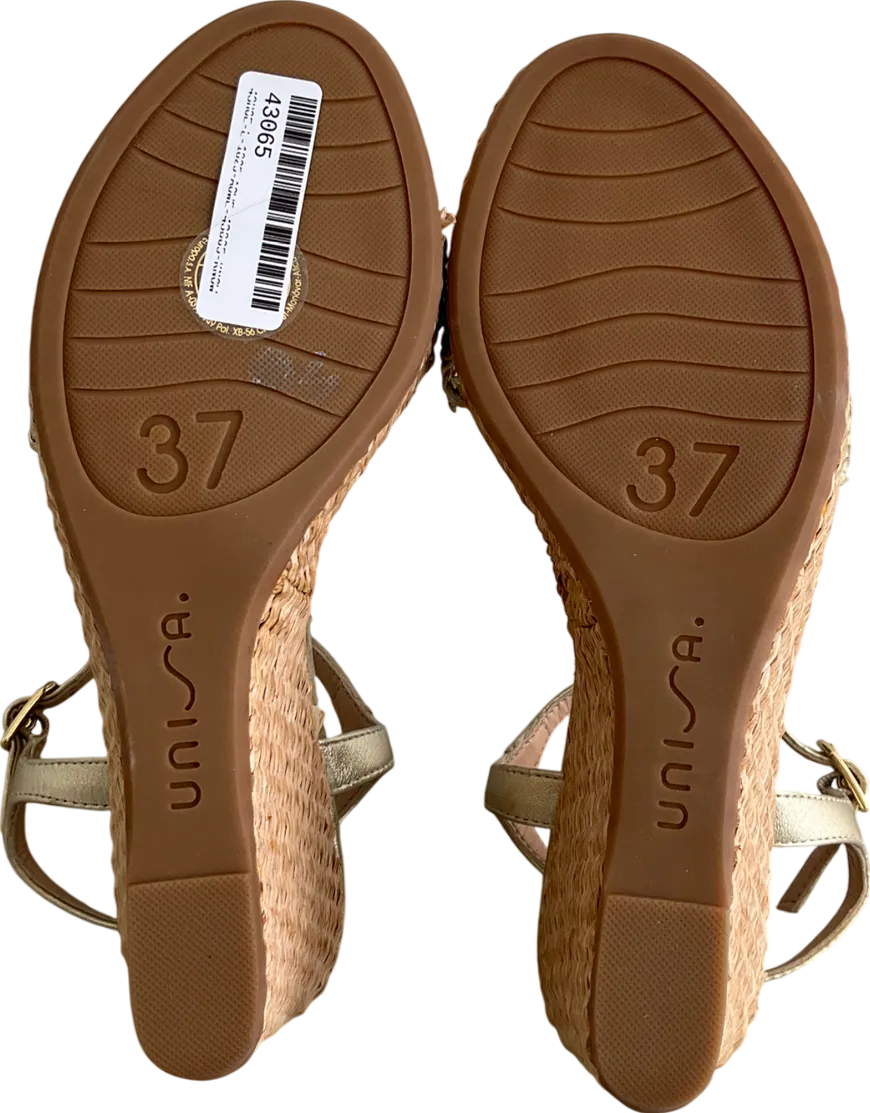 Unisa Metallic Kathy Gold Leather Espadrilles UK 4 EU 37 👠