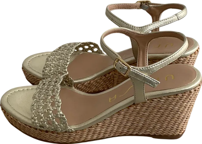 Unisa Metallic Kathy Gold Leather Espadrilles UK 4 EU 37 👠