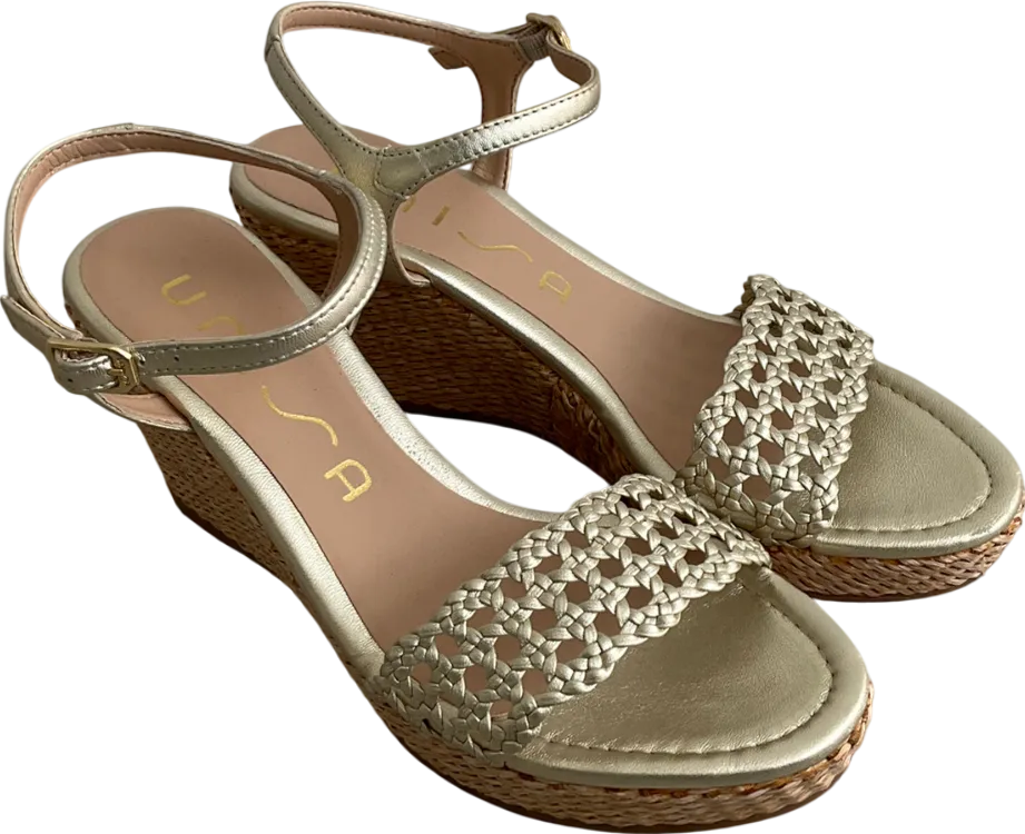 Unisa Metallic Kathy Gold Leather Espadrilles UK 4 EU 37 👠