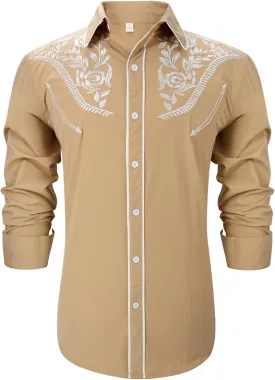 Western Shirts for Men Cowboy Shirts Long Sleeve Embroidered Country Shirt Slim Fit Button Down Shirt Casual Work